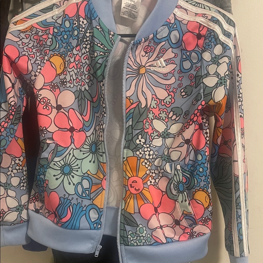 Adidas Women's Floral Bomber Jacket - Pink and Blue